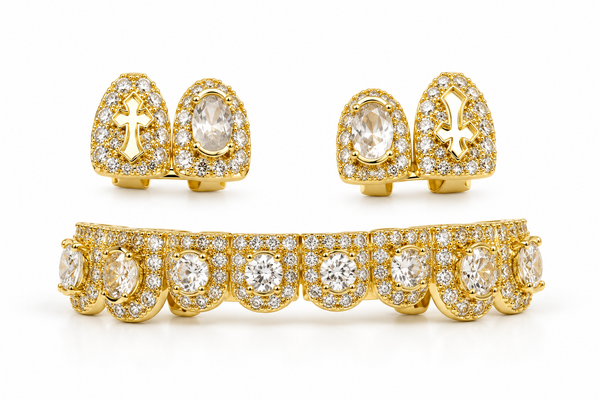 Grillz Gold Premium – Iced Cross Diamond Set