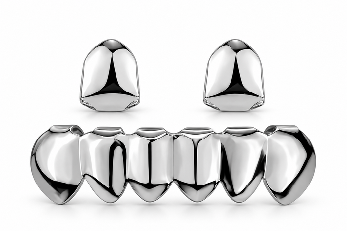 Premium Chrome Grillz – Fangs & Bottom Set