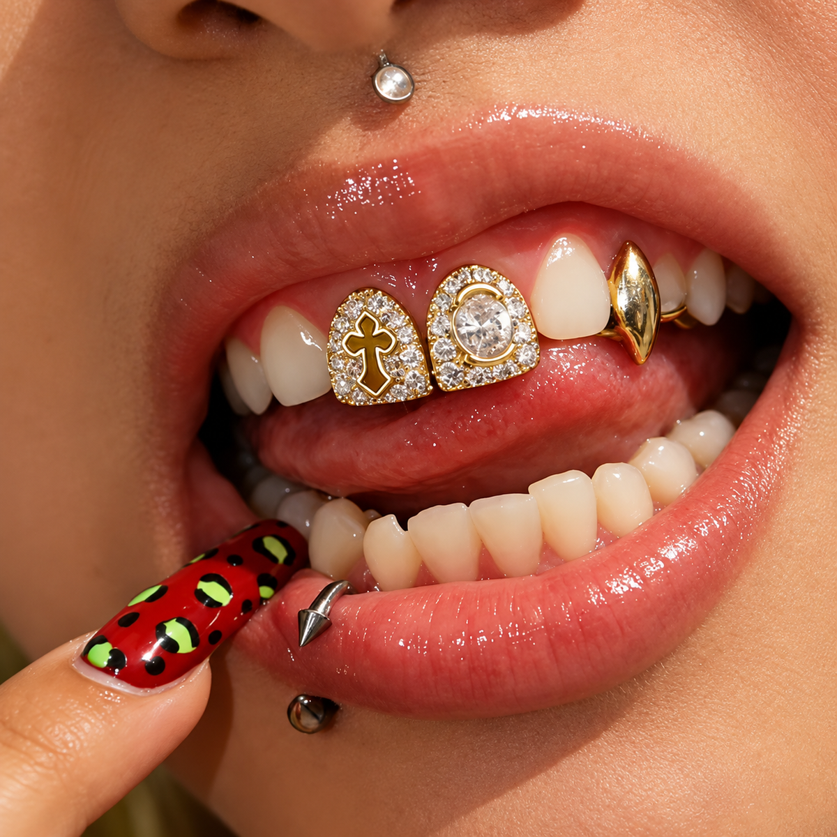 Grillz Silver & Gold Premium – Iced Cross Edition