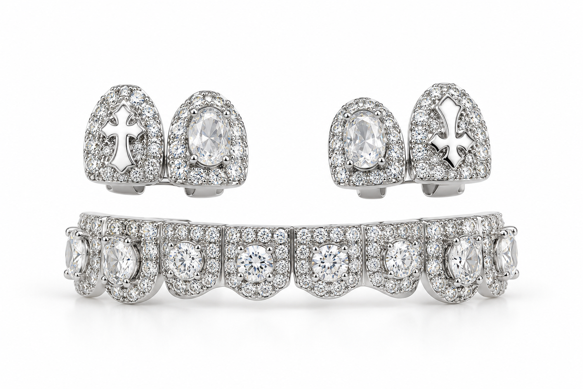 Grillz Gold Premium – Iced Cross Diamond Set