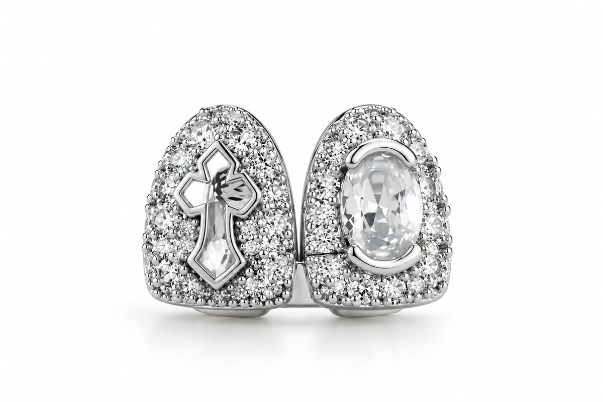 Grillz Silver & Gold Premium – Iced Cross Edition
